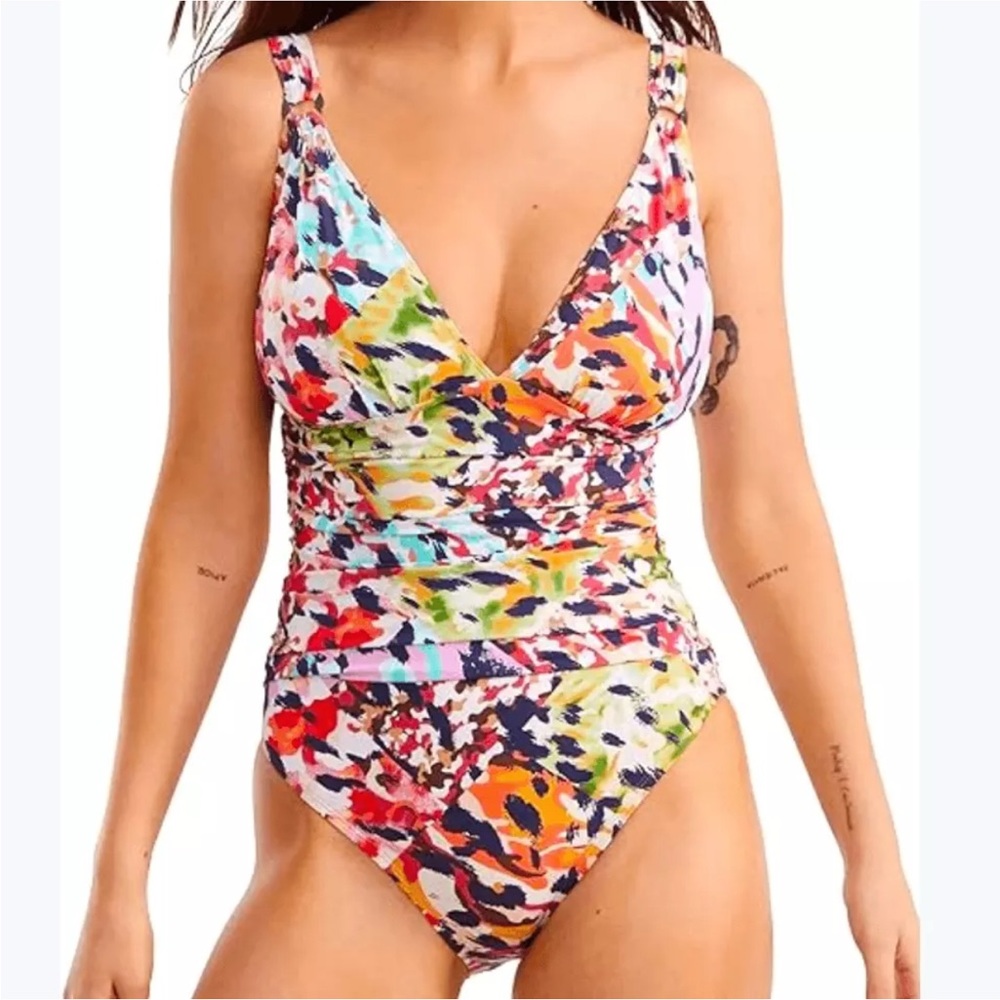 NEW Bleu by Rod Beattie Swimsuit Party‎ Animal Ruching womens sz 6 Colorful NWOT